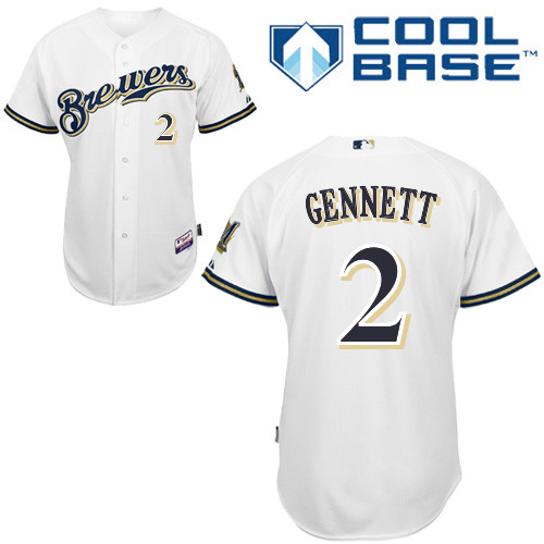 Scooter Gennett #2 MLB Jersey-Milwaukee Brewers Men's Authentic Home White Cool Base Baseball Jersey